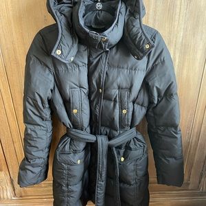 J. Crew Black Puffer Jacket coat trench belted medium M